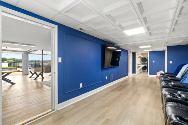 otw interiors lake norman nc luxury vacation rental entertainment, movie, gaming room